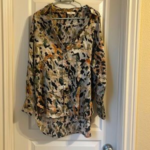 Multi-color animal print satin blouse.